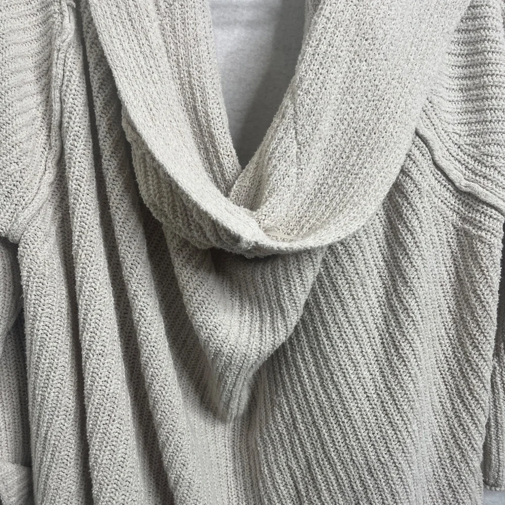 Free People Hooded Knit Cardigan Cream Open Front Draped Sweater Size M/L - Picture 7 of 10